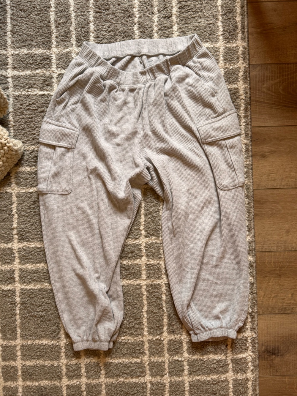 aerie Neutral Gray Waffle Cargo Jogger Pants